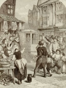 El Duque de Buckingham pasando por las calles en su silla de manos de English School